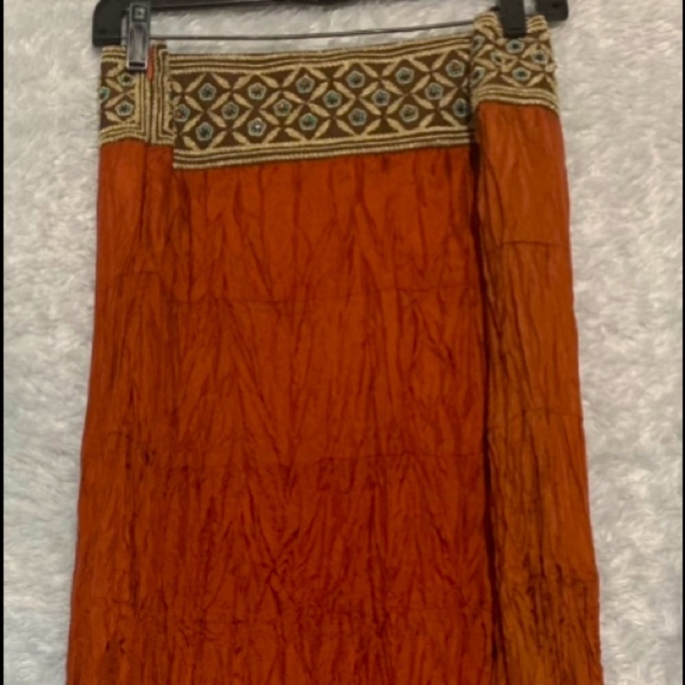 Long Rust Silk Maxi Skirt
